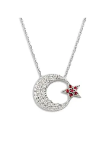 Ay Yıldız Türk Bayrağı Bayan Gümüş Kolye