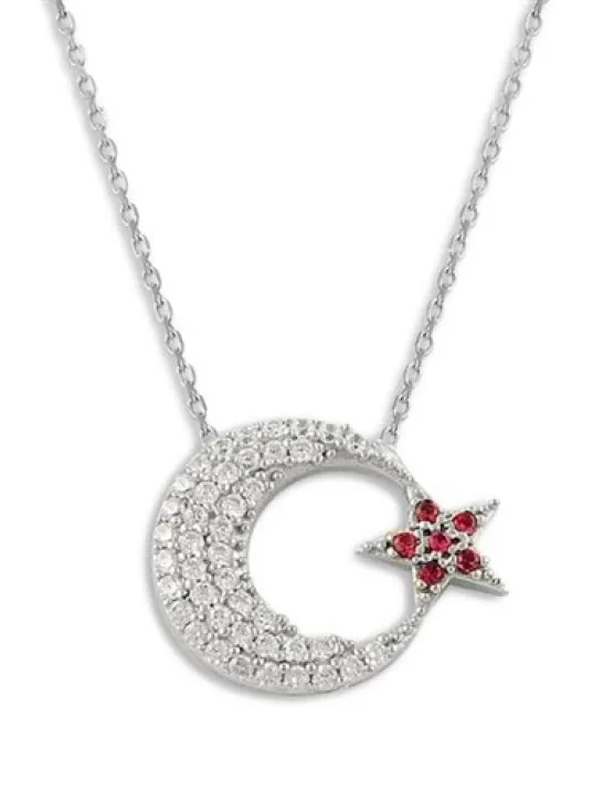 Ay Yıldız Türk Bayrağı Bayan Gümüş Kolye