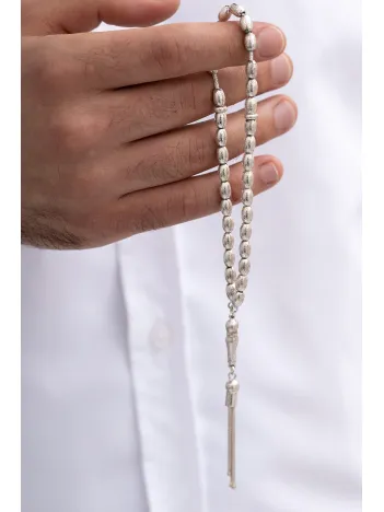 Gümüş Tespih Arpa Kesim Noktalı Orta Boy 20 gr