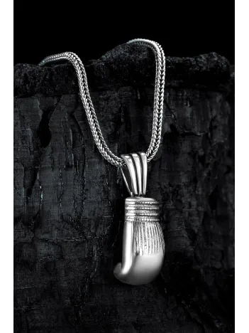 Erkek Gümüş Kolye - Tek Boks Eldiveni Tilki Kuyruğu Zincir Erkek Kolye