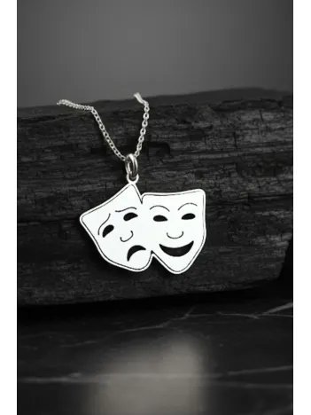 Kadın Gümüş Kolye - Tiyatro Maske Ağlayan Gülen Surat Yüz 925 Ayar Gümüş Hayalet Kolye