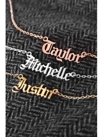 Kişiye Özel Gotik İsim Yazılan Gümüş Kadın Kolye-Gümüş