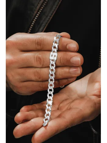 Erkek Gümüş Bileklik - Kesme Harf El İşçiliği Harf Yazılı 925 Ayar Gümüş Erkek Bileklik