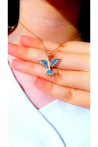 Kadın Rose Renk Zümrüdü Anka Kuşu Gümüş Kolye