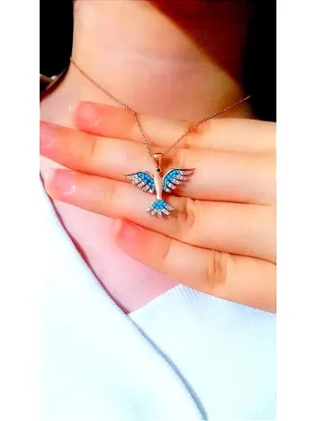 Kadın Rose Renk Zümrüdü Anka Kuşu Gümüş Kolye