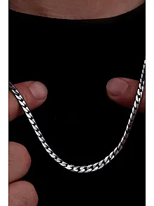 Erkek Gümüş Kolye - 925 Ayar 4 mm Oksitli Ezme Gurmet Zincir Gümüş Kolye