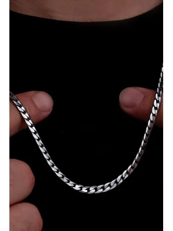 Erkek Gümüş Kolye - 925 Ayar 4 mm Oksitli Ezme Gurmet Zincir Gümüş Kolye