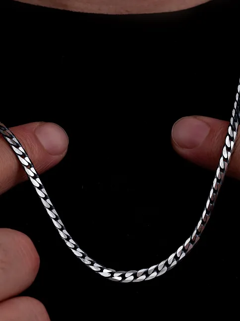 Erkek Gümüş Kolye - 925 Ayar 4 mm Oksitli Ezme Gurmet Zincir Gümüş Kolye