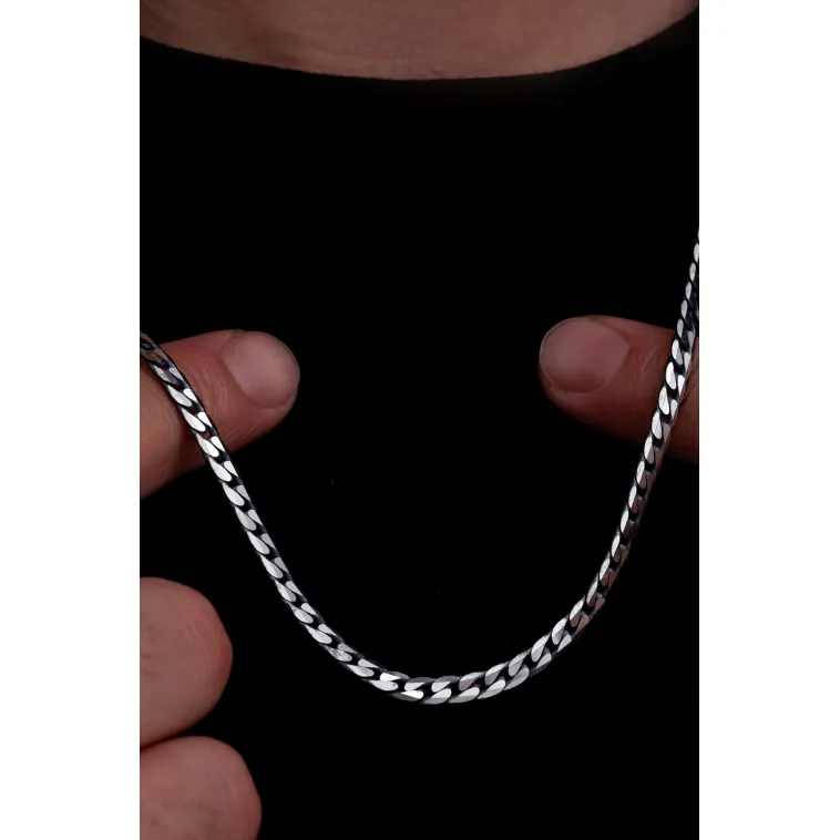 Erkek Gümüş Kolye - 925 Ayar 4 mm Oksitli Ezme Gurmet Zincir Gümüş Kolye Erkek Gümüş Kolye - 925 Ayar 4 mm Oksitli Ezme Gurmet Zincir Gümüş Kolye