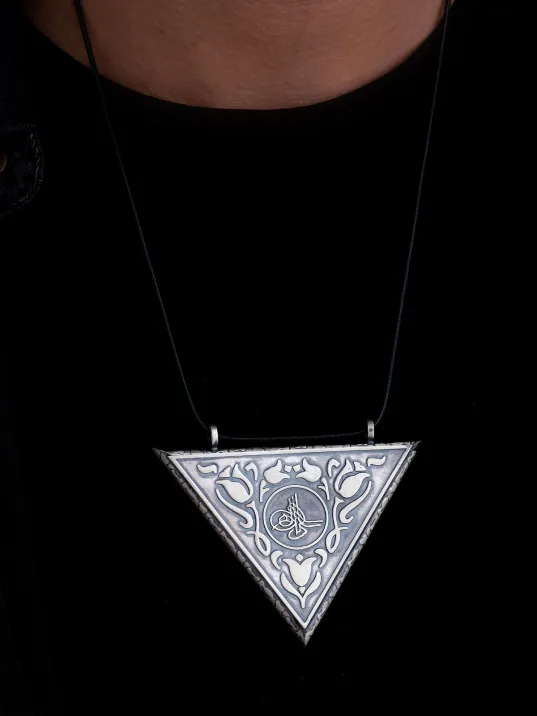 Erkek Gümüş Devasa Büyük Osmanlı Tuğralı Muska Kolye Cevşen Haznesi