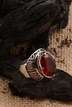Kırmızı Zirkon Topaz Taşlı Yanı Figür Ve Taş İşlemeli Erkek Gümüş Yüzük GYZZRCKRIMZ-KRM