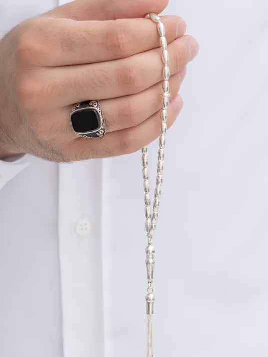 Gümüş Tespih Arpa Kesim Orta Boy 15gr