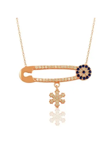 Çengelli İğne Motifli Bayan Gümüş Kolye