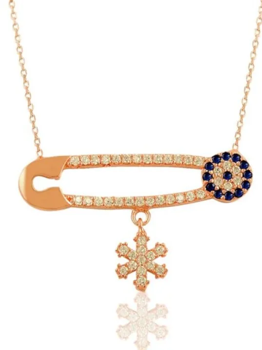 Çengelli İğne Motifli Bayan Gümüş Kolye