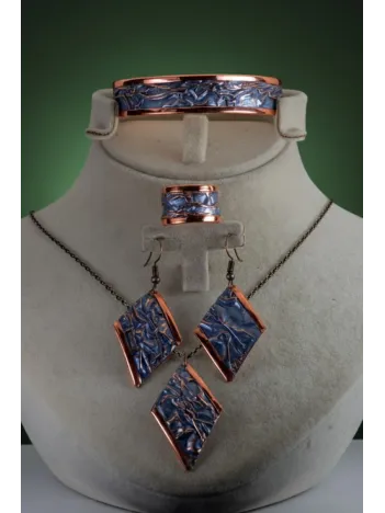 Kadın Bakır Set - Aqua Lavanta Rüyası Model Bakır Kadın Kolye Bileklik Yüzük Küpe Set