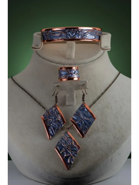 Kadın Bakır Set - Aqua Lavanta Rüyası Model Bakır Kadın Kolye Bileklik Yüzük Küpe Set