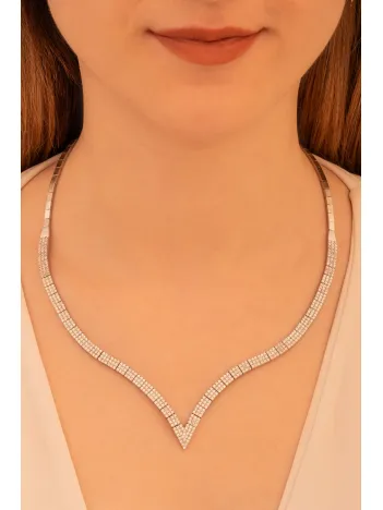 Kadın Gümüş Kolye - Zirkon Taşlı Paris 925 Ayar Gümüş Kadın Kolye