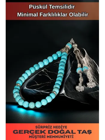 Erkek Doğal Taş Tespih - Doğal Turkuaz Taşlı Ortaboy Tesbih