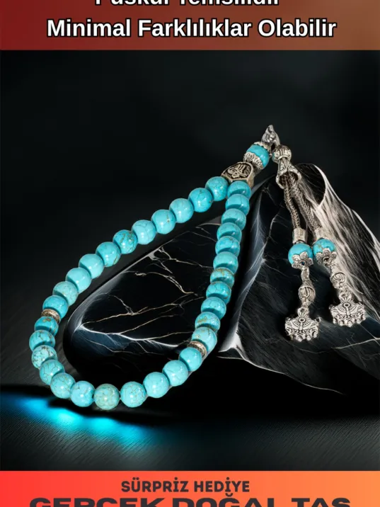 Erkek Doğal Taş Tespih - Doğal Turkuaz Taşlı Ortaboy Tesbih