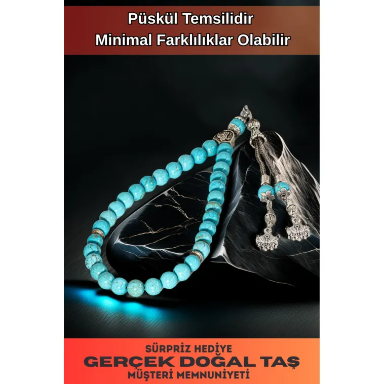 Erkek Doğal Taş Tespih - Doğal Turkuaz Taşlı Ortaboy Tesbih Erkek Doğal Taş Tespih - Doğal Turkuaz Taşlı Ortaboy Tesbih