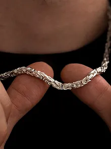 Erkek Gümüş Kolye - İnce Beyaz Kral Erkek Kolye
