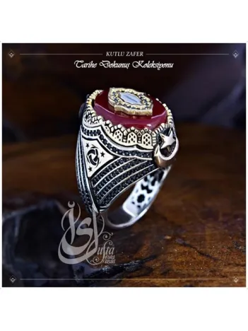 İslam Usta Tasarımı Kutlu Zafer Elif Yazılı Gümüş Erkek Yüzük