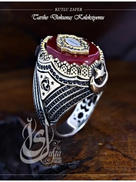 İslam Usta Tasarımı Kutlu Zafer Elif Yazılı Gümüş Erkek Yüzük