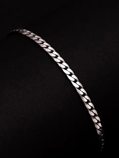 Erkek Gümüş Bileklik - 925 Ayar 4 mm Oksitli Ezme Gurmet Zincir Gümüş Bileklik
