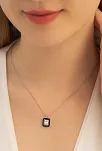 Kadın Gümüş Kolye - Kare Baget Taşlı Model 2 Kadın Gümüş Kolye Zincir Gklkrbgtm2d-ros