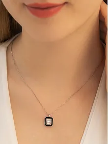 Kadın Gümüş Kolye - Kare Baget Taşlı Model 2 Kadın Gümüş Kolye Zincir Gklkrbgtm2d-ros