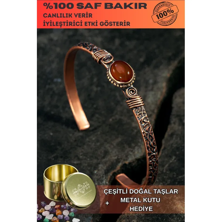 Bakır Kelepçe Bilezik Kırmızı Akik Doğal Taşlı Erkek Kadın Doğal Taşlar ve Metal Kutulu Bakır Kelepçe Bilezik Kırmızı Akik Doğal Taşlı Erkek Kadın Doğal Taşlar ve Metal Kutulu