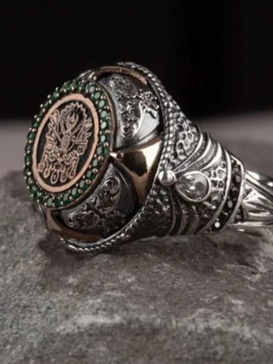 İslam Usta Tasarımı Osmanlı Devleti Arması Erkek Yüzük