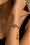 Kadın Gümüş Bileklik - Çok Renkli Doğal Taş Yuvarlak Rose Gold Kaplama Bilezik