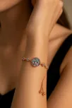 Kadın Gümüş Bileklik - Çok Renkli Doğal Taş Yuvarlak Rose Gold Kaplama Bilezik