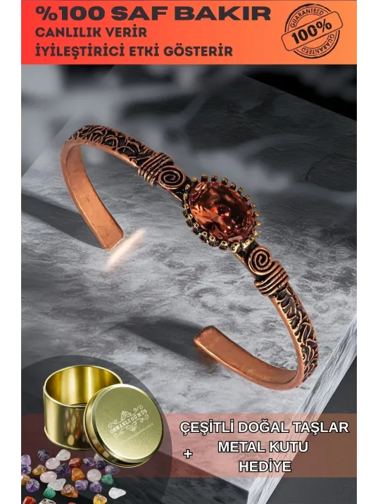 Kadın Bakır Bileklik - Zultanit Taşı Mekik Ağaç Kabuğu Model İnce Metal Kutu Doğal Taşlı Bilezik Kadın Bakır Bileklik - Zultanit Taşı Mekik Ağaç Kabuğu Model İnce Metal Kutu Doğal Taşlı Bilezik
