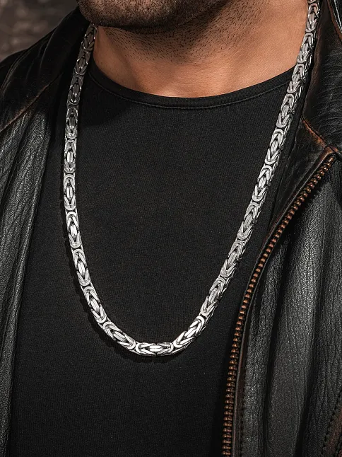 Beyaz Parlak Kare Kral Model 925 Ayar Gümüş Erkek Zincir Kolye – Ağır ve Gösterişli Tasarım