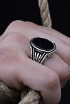 Oval Siyah Oniks Taşlı Özel Seri Erkek Gümüş Yüzük