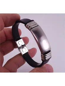 Suni Deri Mat Paslanmaz Çelik Erkek Bilekliği Künye Karizmatik Model