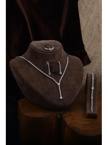 Alyona Bayan Zirkon Taşlı Gümüş Su Yolu Set - Kolye, Bileklik, Küpe, Yüzük