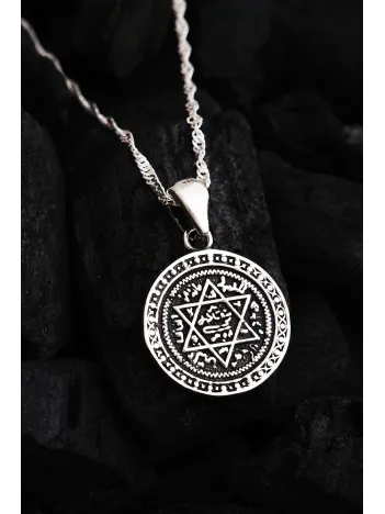 Kadın Gümüş Kolye - Hz. Süleyman Mührü Işlemeli Kadın Kolye