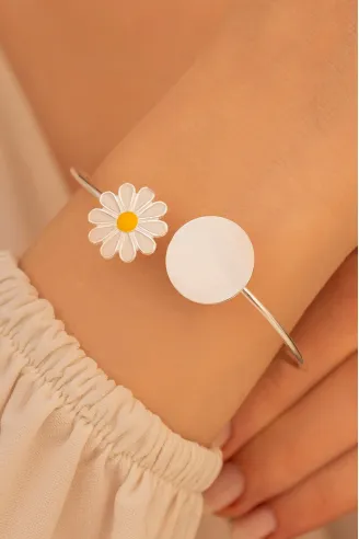 Kadın Gümüş Bileklik - Gümüş Papatya Model Kadın Bileklik