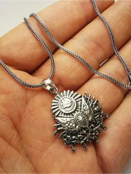 Osmanlı Arması Sancağı Erkek Gümüş Kolye Zincir Osmanlı Arması Sancağı Erkek Gümüş Kolye Zincir