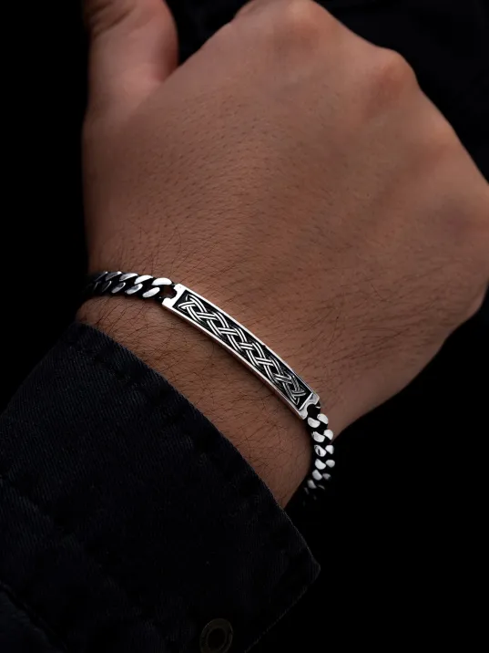 Erkek Gümüş Bileklik - Gurmet Zincirli Oksitli Halat Model Gümüş Bileklik