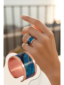 Kadın Bakır Yüzük - Elisa Model Özel Baskı Metal Kutu Ve Kuvars Taşı