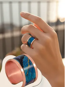 Kadın Bakır Yüzük - Elisa Model Özel Baskı Metal Kutu Ve Kuvars Taşı
