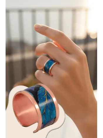 Kadın Bakır Yüzük - Elisa Model Özel Baskı Metal Kutu Ve Kuvars Taşı