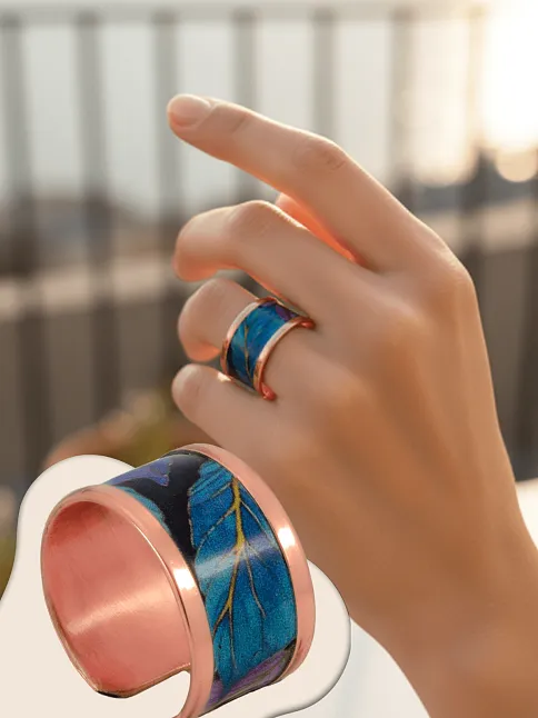 Kadın Bakır Yüzük - Elisa Model Özel Baskı Metal Kutu Ve Kuvars Taşı