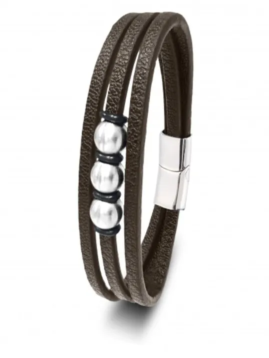 Erkek Deri Bileklik - Çoklu Retro Paslanmaz Çelik Kahverengi Deri Ve Top Deri Bileklik