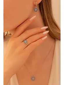 Kadın Gümüş Set - Yuvarlak Model Nazar Boncuğu Motifli Kadın Set