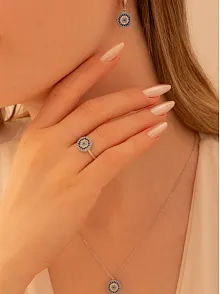 Kadın Gümüş Set - Yuvarlak Model Nazar Boncuğu Motifli Kadın Set